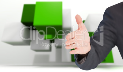 Composite image of businessman extending arm for handshake