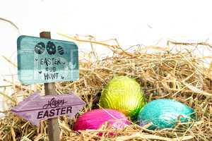 Composite image of easter egg hunt sign