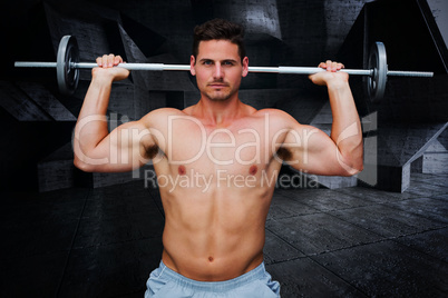 Composite image of bodybuilder lifting barbell