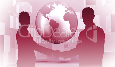 Composite image of smiling business people shaking hands while l