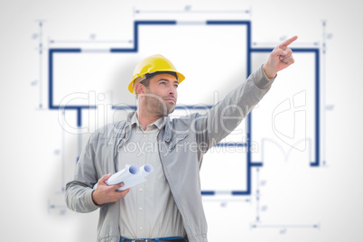 Composite image of architect pointing