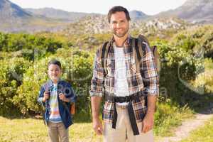 Father and son on a hike together