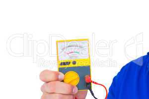 Electrician holding voltage tester