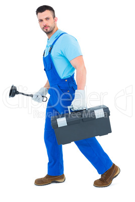 Plumber with plunger and toolbox