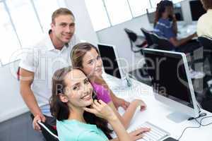 Computer teacher and pretty female students