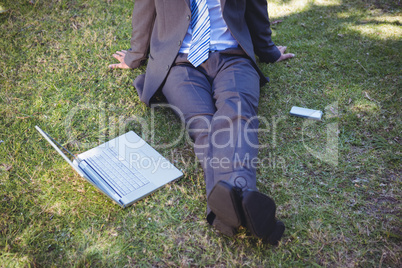 Businessman working in the park