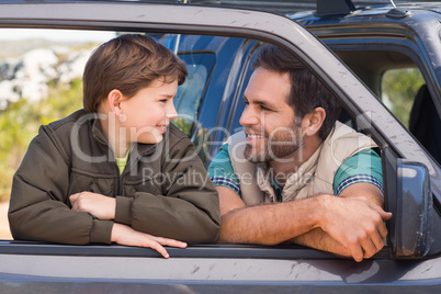 Father and son on a road trip