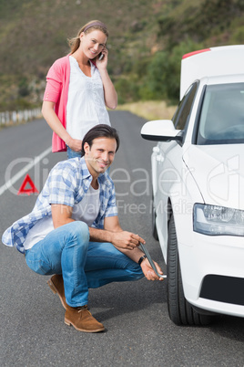 Couple after a car breakdown