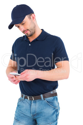 Delivery man using mobile phone