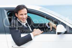 Happy driving businessman