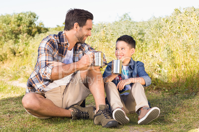 Father and son on a hike together