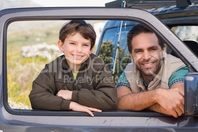 Father and son on a road trip