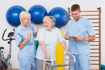 Therapists with invalid senior woman
