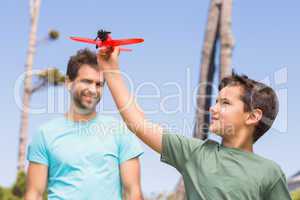 Father and son in the countryside