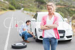 Couple after a car breakdown