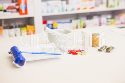 Close up of pills and mortar