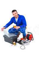 Electrician using laptop