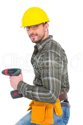 Repairman with drill machine