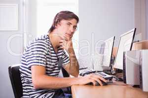 Student using computer in classroom