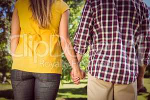 Couple holding hands in the park