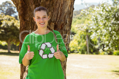 Environmental activist showing thumbs up