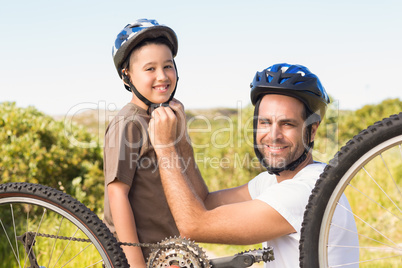 Father and son on a bike ride