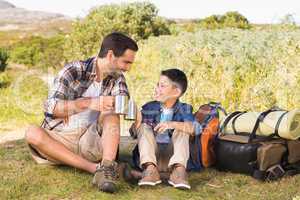 Father and son on a hike together