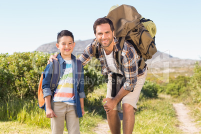 Father and son on a hike together