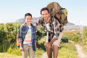 Father and son on a hike together