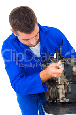 Male mechanic repairing car engine