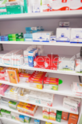 Close up of shelves of drugs