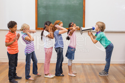 Cute pupil shouting in classroom