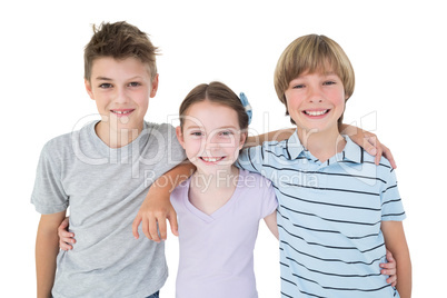 Happy brothers and sister standing arms around Happy brothers and sister standing arms around