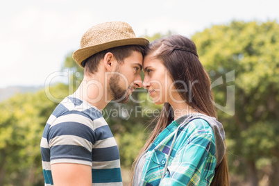 Young couple smiling at each other