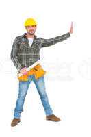 Manual worker holding spirit level