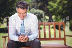 Businessman using his phone in the park