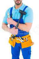 Plumber with plunger and tool belt