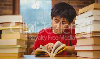 Cute little boy reading book