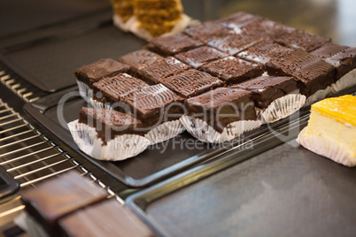 Display of fresh and delicious slices of brownies