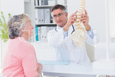 Doctor explaning anatomical spine to female patient