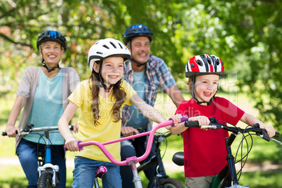 Happy family on their bike at the park