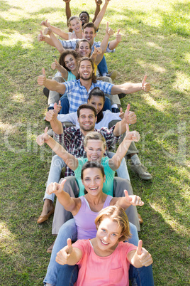 Happy friends in the park playing games