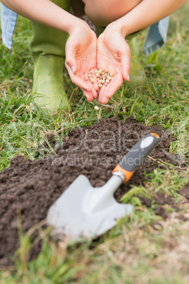 Woman planting in a field