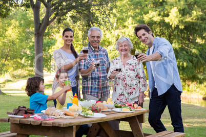 Extended family having an outdoor lunch