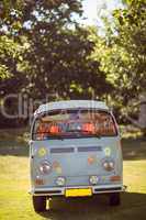 Retro camper van in a field