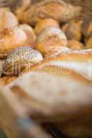 Close up of delicious breads freshly baked