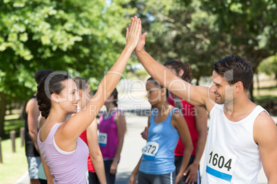 Fit friends before race in park