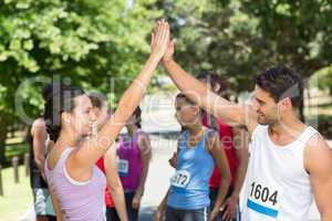 Fit friends before race in park