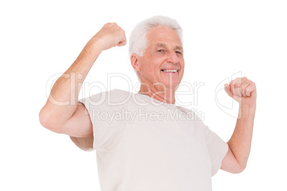 Senior man flexing his arms