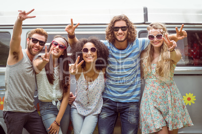 Hipster friends smiling at camera